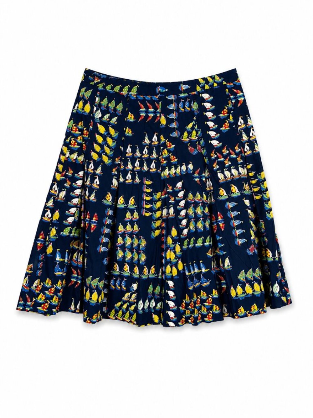 Rare J.Crew Sailboat Print Skirt Size 8 | Navy Pleated A-Line | Nautical Coastal